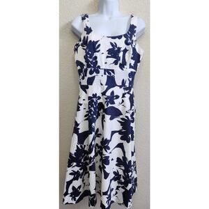 Donna Ricco White Blue Floral Print A Line Dress 10 Lightweight Lined Sleeveless